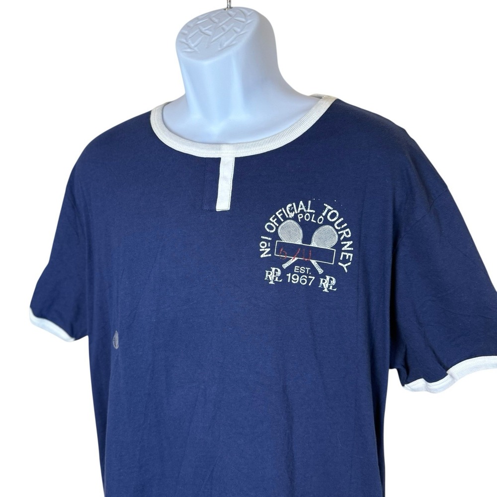 Polo Ralph Lauren Men's Large‎ Blue Crew T Shirt Tourney Graphic Casual Preppy